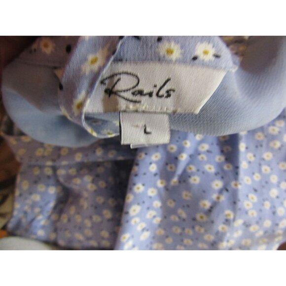 Rails Frida Midi High-Low Ruffle Sky Blue Daisies Dress L - Picture 7 of 7